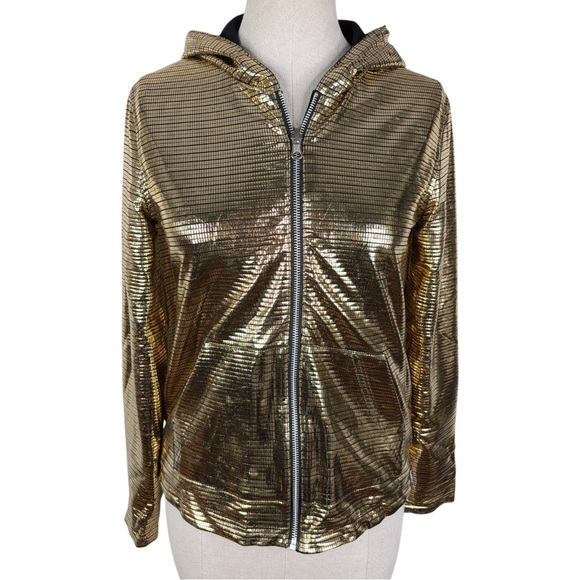 Betabrand Disco Hoodie sz S * Reversible Gold & Black Hooded Sweatshirt Pockets - Picture 1 of 12